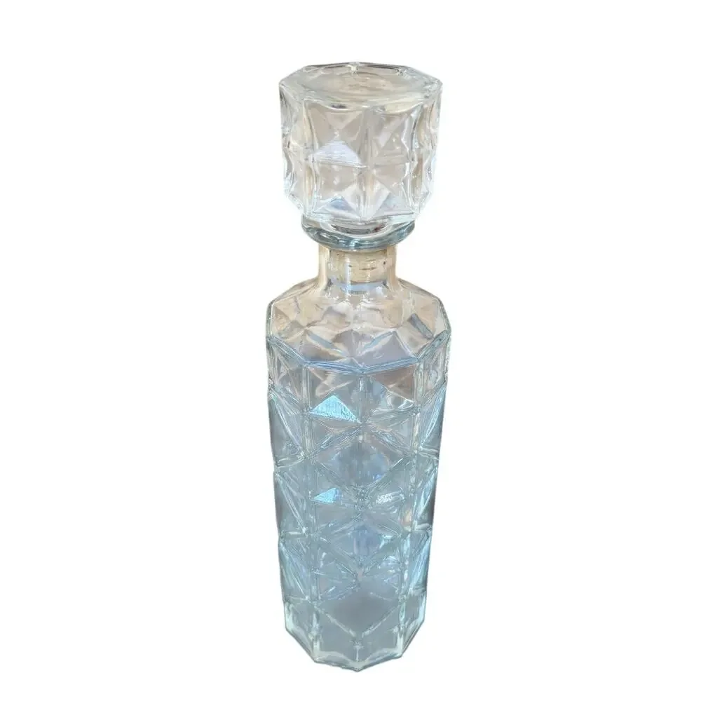 Vintage Mid Century Diamond Pattern Glass Whiskey Decanter 1950s/60s 12”